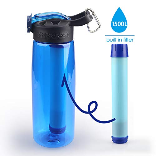 SimPure Water Filter Bottle, Emergency Water Purifier with 4-Stage Integrated Filter Straw