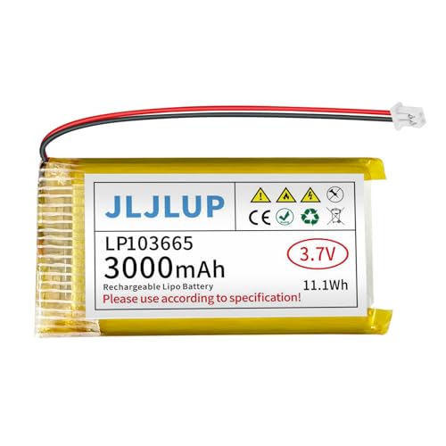 JLJLUP 3.7V Lipo Battery 3000mAh Rechargeable Lithium Polymer Batteries Pack with Wire JST1.25mm Connector Integrated Protection Circuit for Arduino ESP32 Development Board for Speaker Wireless Device
