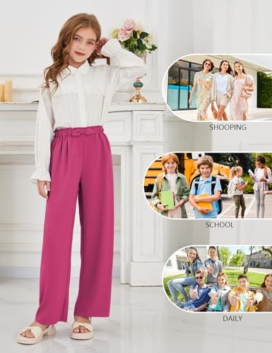 Image of Girls Wide Leg Palazzo Pant Loose Straight Cute Bow Waist Spring Summer Lightweight Dress Pant for Kids 5-14Y
