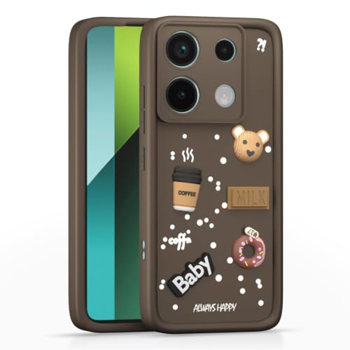 Image of Bintage Cute Fun Taddy Cartoon 3D Ball Bear Milk Donut Coffee Cup Silicon Case Full Body & Camera Protection Back Cover Compatible for MI Redmi Note 13 Pro 5G - Brown