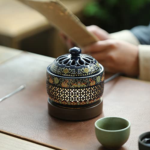 Enamel Ceramic Led Electric Incense Burner Built-In Led Lights Simulate Flames, Classical, Elegant And High-End Hollow Design #TOP1