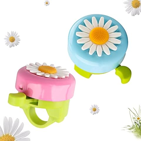 RUNEAY 2 Pcs Bike Bell Kids, Cute Flower Bicycle Bell with Loud Crisp Clear Sound for Scooter Bike,Gift for Kid's Girls Boys(Blue+Pink) Cover