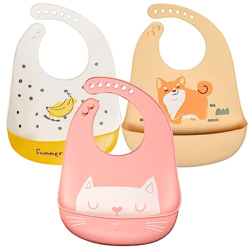 SLOSH Bavaglino Silicone Impermeabile Bavaglini con Tasca Lavabile Raccoglipappa de 6 Meses a 6 Años Bavaglini Pappa Bambini