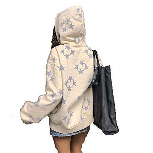Joyyoq Frauen Reißverschluss Hoodie Langarm Y2K Oversize Jacke Strass Skelett Muster Halloween Streetwear Mantel (Color : White, Size : XL) Cover
