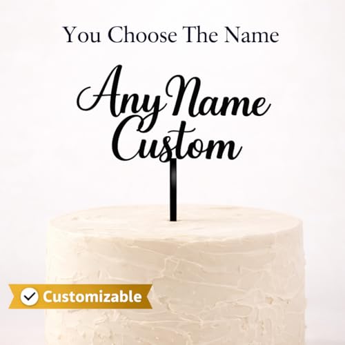 Image of Black Acrylic Custom Name Cake Topper | Personalized Happy Birthday Cake Topper for Kids & Adults | Elegant Cake Decoration for Birthday, Wedding & Anniversary