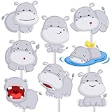 Hippo Cupcake Toppers 24Pcs - Hippopotamus Cupcake Toppers Sticks for Birthday Party Cake Picks - Jungle Animal Themed Decorations for Baby Shower Supplies