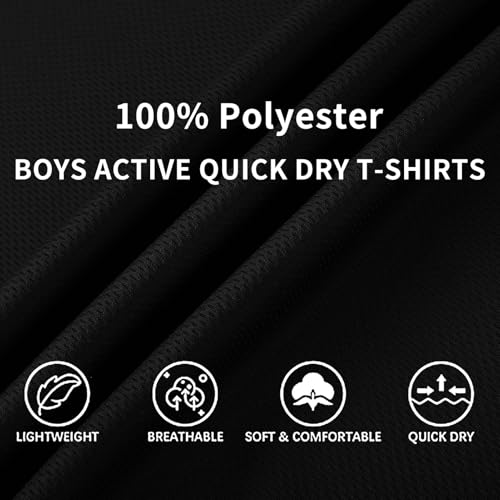 6-Pack Boys Athletic T-Shirts Quick Dry Short-Sleeve Tops Youth Moisture Wicking Running Sports T-Shirts（4-18 Years）2
