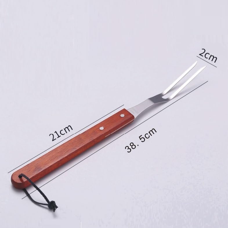 Forchetta da Carne in Acciaio Inossidabile, Forchetta da Portata in Acciaio Inossidabile con Manico in Legno, Forchetta da Cucina per Barbecue, Forchetta da Grill da Servizio, 38,5 cm