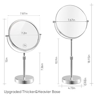 Nicesail 19 Inch Tall Makeup Mirror with 10X Magnification, Make up Mirror 8 Inch Double-Sided, Table Mirror with Pedestal for Shaving, Standing Mirror Height Adjustable Chrome Finish (8 Inch, 10X)