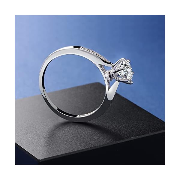 Moissanite Wedding Engagement Ring 1 Carat Classic 6 Prong Lab Created Diamond Anniversary Ring 935 Sterling Silver Solitaire Diamond Promise Ring for Women, 10, Sterling silver, Moissanite - Image 6