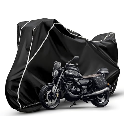Image of Waterproof Bike Body Cover Compatible with Tvs Rohin Dustproof Scratchproof - Motorcycle Cover for Two Wheeler, Outdoor Full Cover with UV, Duty, Rain Protection (Black & White) R1A
