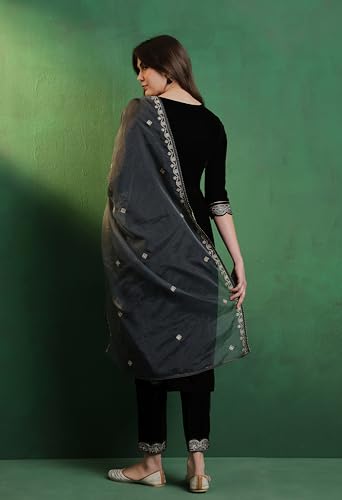 Image of SheWill Women's Zari Sequence Embroiderd Velvet Kurta with Pant and Dupatta| Salwar Suit Set with Dupatta| Velvet Kurta Set Women| Kurta Set for Women|Kurta Set with Dupatta for Women| Anarkali Kurta
