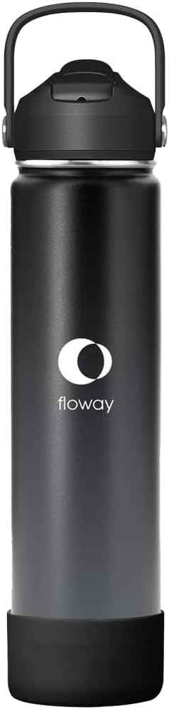 FLOWAY 24oz Stainless Steel Vacuum Insulated Water Bottle with Straw Lid and Cleaning Brush, BPA Free, Leakproof, Temp Control, for Hot and Cold Drinks (Midnight, 24oz)