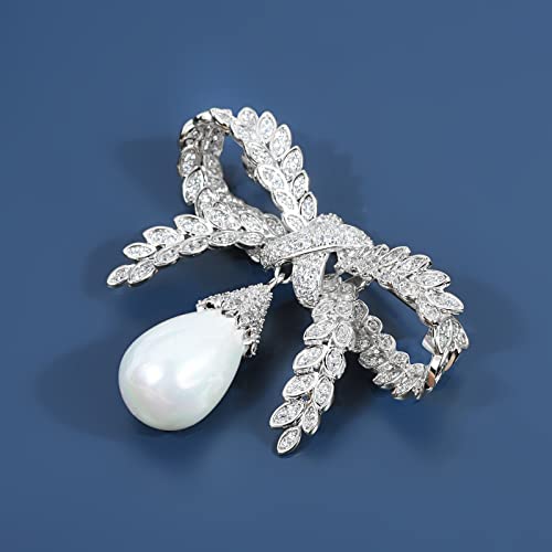Image of Elegant Love Bow Brooch Micro Pave Cubic Zirconia Bowknot Wedding Bride Mother Brooch Pin Ribbon Shape Jewelry Brooch Breastpin