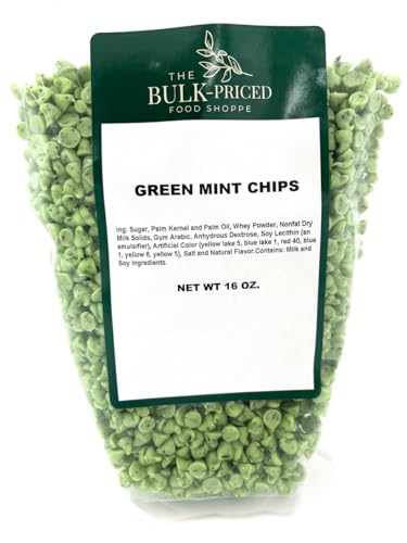 Green Mint Chips, Bulk Size, Baking Chips, (1 lb. Resealable Zip Lock Stand Up Bag)