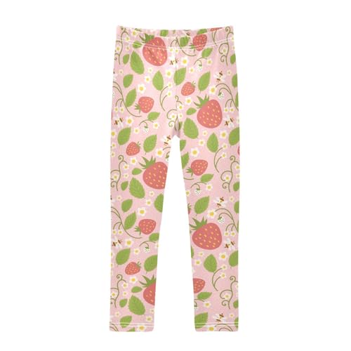 Cherry with Leaf Girls Leggings,Workout Leggings for Girls Toddler Athletic Leggings Size for 3-10T