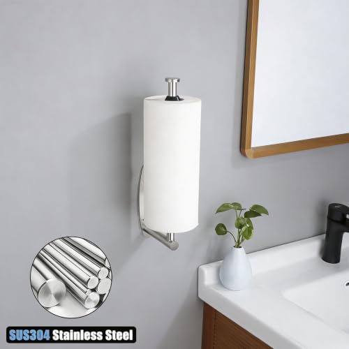 Image of Single Hand Operable Paper Towel Holder Under Cabinet with Damping Effect, Self Adhesive Paper Towel Roll Holder Wall Mounted for Kitchen Bathroom, SUS304 Stainless Steel Brushed Nickel