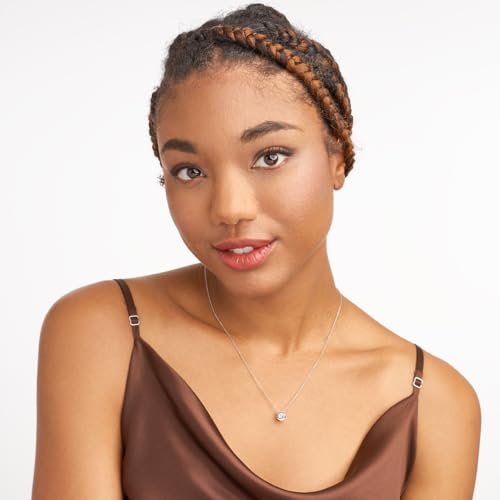 MORGAN & PAIGE .925 Sterling Silver Platinum Plated Solitaire 1/4" Round Cubic Zirconia Necklace - Elegant Crystal Bezel Set Dainty Sterling Silver Necklace for Women, Hypoallergenic 18in Cable Chain4