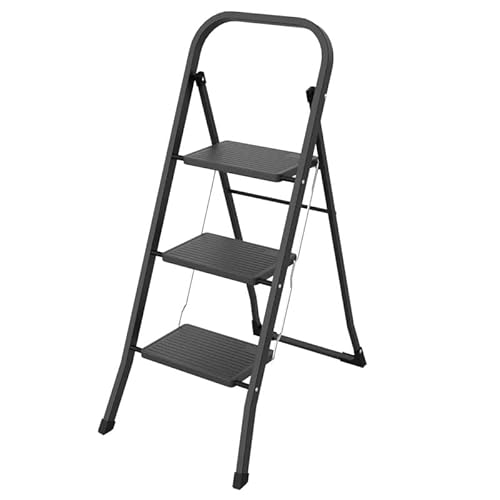 Drabest - Scaletta in Acciaio con 3 Gradini Antiscivolo - Struttura Leggera ed Ergonomica, Facile da Trasportare - Carico Massimo 150kg, 116x90x5cm, Nero