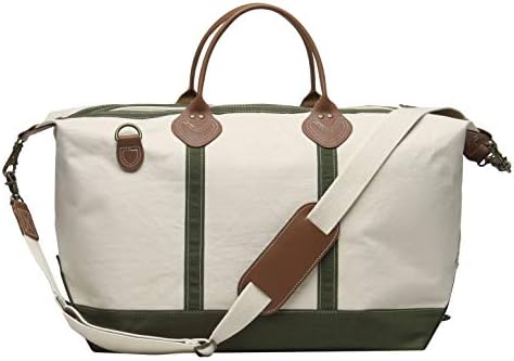 Tag&Crew Weekender Signature Duffle 20 Oz. Heavy Canvas Leather Handle Bag with Detachable Shoulder Strap Ideal for Overnight Travel Business Trip Vacations - Large, Olive