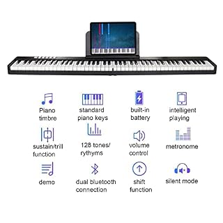 Clavier de Piano Pliant Clavier Électrique Piano 88 Touches Piano Numérique Semi-Lesté Clavier Pliable Musique avec Bluetooth MIDI Pédale de Sustain, Pupitre, Sac de Transport for Débutants - Les Beatles, Paul McCartney, John Lennon, RIngo Starr, George Harrison Clavier de Piano Pliant Clavier Électrique Piano 88 Touches Piano Numérique Semi-Lesté Clavier Pliable Musique avec Bluetooth MIDI Pédale de Sustain, Pupitre, Sac de Transport for Débutants – Image 2