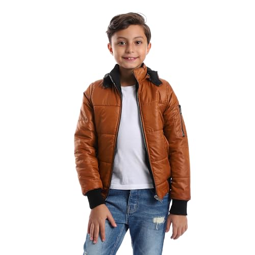 Andora Zipper Closure Double Face Printed & Waterproof Boys Jacket -Multicolour-8 — 8 Years / Cramel Brown & Black / Cramel Brown & Black / 8 Years