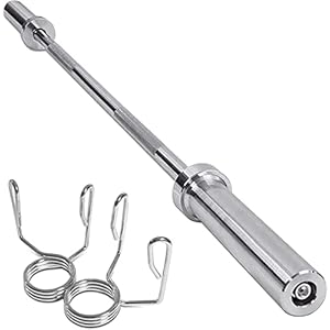 Olympic Barbell Bar | Standard Weight Bar with Spring Lock Collars | 2″ Barbell Bars for Bench Press | Chrome, Anti-Slip Hand Grip, Solid Steel, Gym Equipment