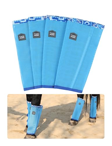 Tackmore Horse Fly Boots with Patterned Fleece Trim, Reduce Rubbing Fly Boots for Horses Set of 4 Summer Protective Leg Boots - Cool Blue L