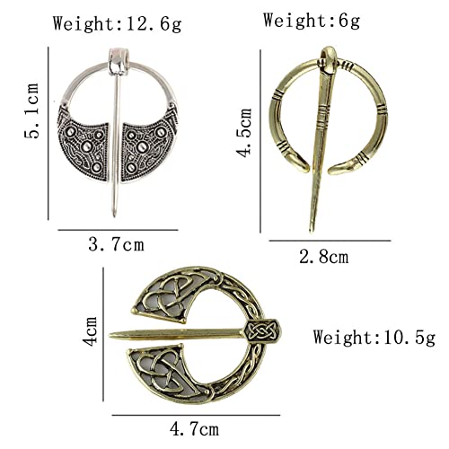 Image of Retro Viking Brooches Cloak Pins Celtic Scarf Shawl Buckle Medieval Clasp Pin Brooch Penannular Brooch for Women Men Jewelry Costume 3Pcs Set