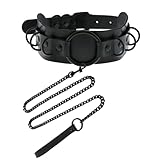 Tosmifairy Black Faux Leather Gothic Choker Collar for Dog Cat with Leash,Cosplay Necklaces and Hauling Chains,Adjustable Pet Neck 11-15 inches