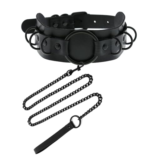 Tosmifairy Black Faux Leather Gothic Choker Collar and Leash