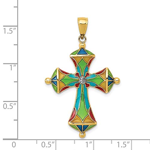 14K Yellow Gold Polished Open Back Translucent Glitter Enamel Multi Color Acrylic Religious Faith Cross Pendant Necklace Measures 40X25Mm Wide Jewelry Gifts For Women #TOP1