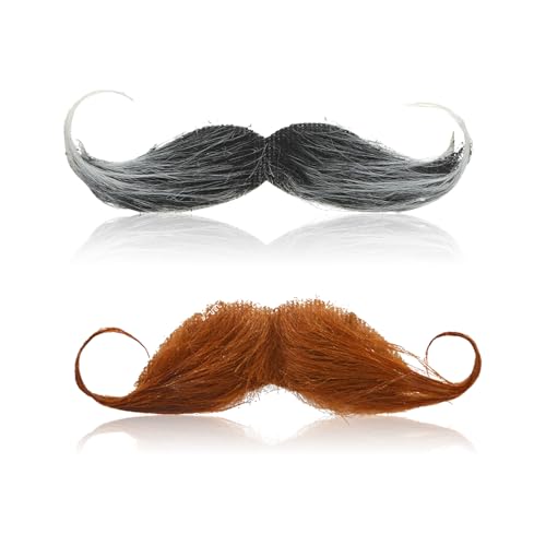 2Stück Schnurrbart Zum Ankleben Schnauzer Zum Ankleben Fake Bart Schnurbart Kleben Klebebart Künstlicher Bart Falscher Bärte 80er Oberlippenbart Fasching Cosplay Kostüm für Weihnachten (Braun+Schwarz)