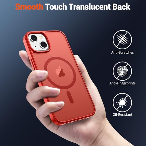 Image of SUPFINE Magnetic for iPhone 15 Plus Case & iPhone 14 Plus Case(Compatible with MagSafe)(Military Grade Drop Protection) Slim Translucent Shockproof with Anti-Fingerprint Phone Case,Red