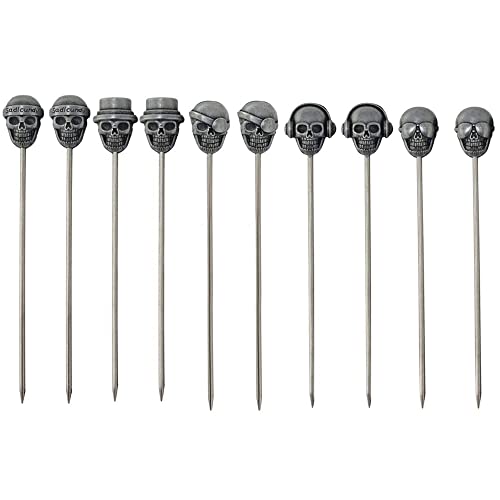 Skull Cocktail Picks, 10 piece Reusable Toothpicks Fruit Picks Cocktail Sticks Toothpicks for Party Wedding Martini Drinks Fruit Sticks (Ancient silver)