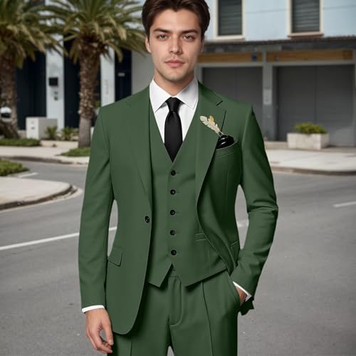 Mens 3 Piece Suits Slim Fit Peak Lapel Two Button Blazer Jacket Vest Pants Set Wedding Business Prom Dinner Suit3