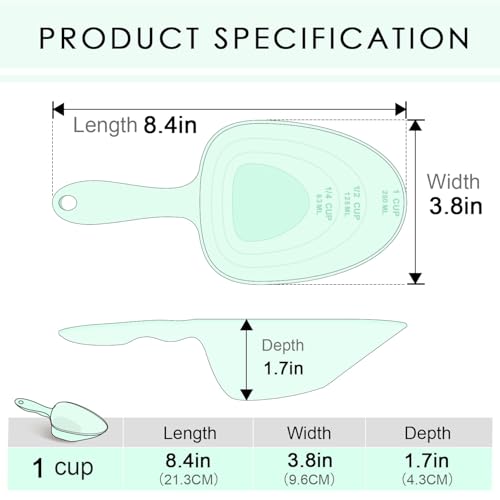 ThinkPet Melamin Tierfutter Messlöffel, 1 Tasse 1/2 Tasse 1/4 Tasse mit klaren Messlinien für Hund, Katze, Vogel und Kaninchen, langlebig, hundefutter futterschaufel, spülmaschinenfest-Hellgrün
