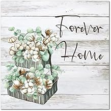 Forever Home Wooden Signs Spring Kapok Flower in Vase Plaque Garden Floral Rustic Home Wall Hanging Sign Decor For Home Bedroom Living Room Bathroom Housewarming Gift 16x16in