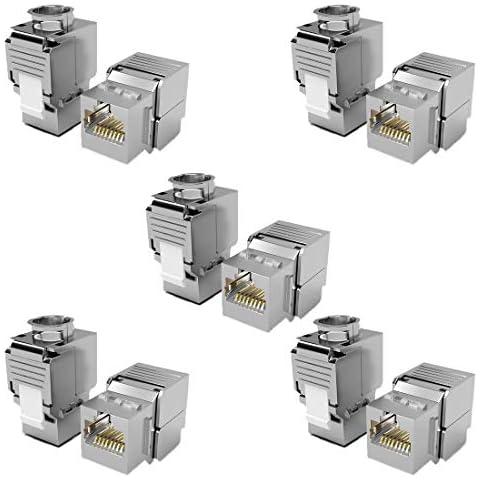 RedStar24 24x RJ45 Buchse Keystone Modul CAT 6a Jack STP Lan Buchse Werkzeuglos Montage 500Mhz 10 Gigabit Ethernet/Metall Gehäuse Einbaubuchse für Verlegekabel Patchpanel Patchfeld (24 Stück) Cover