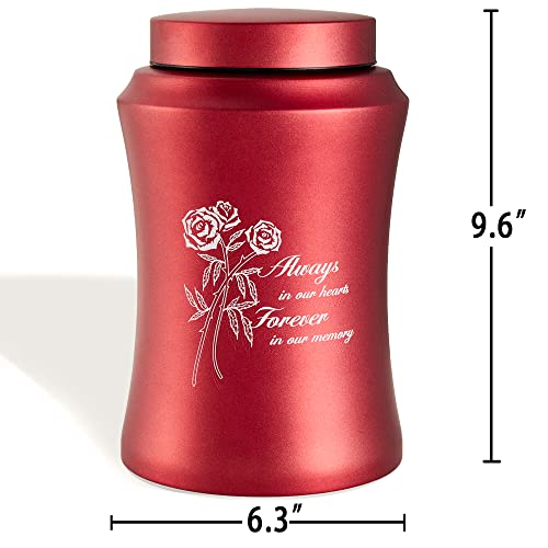 Image of Red Cremation Urns for Human Ashes Adult Female /Mom /Mother | Decorative Burial Urn, Funeral Cremation Urns for Women and Men - Large Red Rose Urn(220 LB)