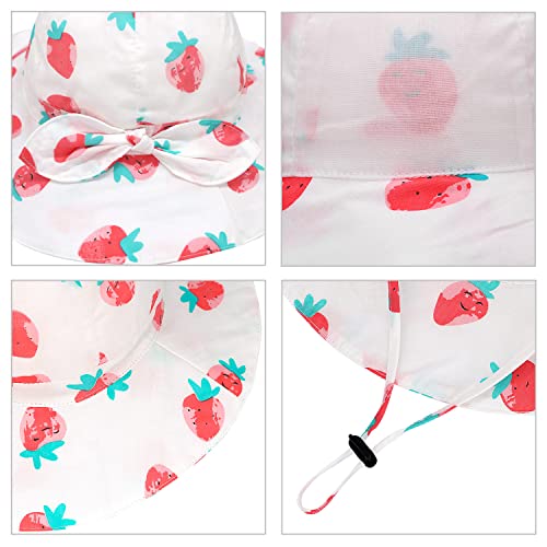 Jerague Sun Hat For Baby Girl 6-12 Months Toddler Kids Packable Summer Cap Bowknot Cotton Bucket Hats With Chin Strap For Outdoor Anti-Uv Beach #TOP3