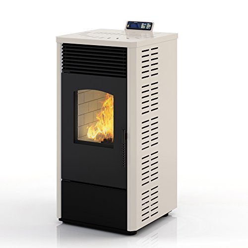 Eldstad Pelletofen 10, 9 kW Pelletheizung Kaminofen Heizofen Pelletkaminofen Ofen Pellets Creme- Weiß
