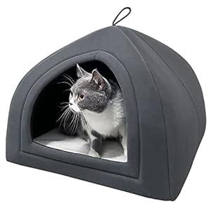 Camas para Gatos Plegable con Cojín Acogedora Casa para Perros Pequeños Antiestres Cuevas para Gatos Interior Cama Calmante Sofá Camas para Mascotas Desenfundable Casa de Gatos Grandes Gris Oscuro