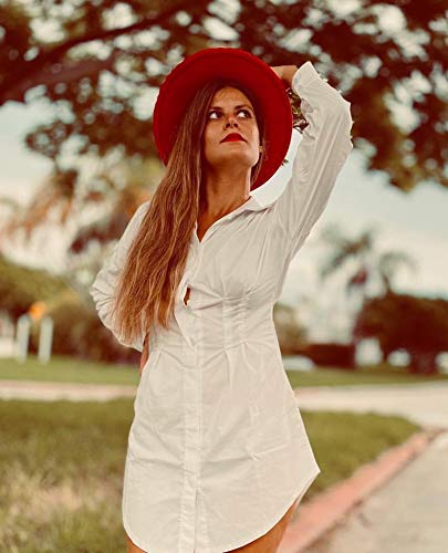 Lanzom Women Lady Retro Wide Brim Floppy Panama Hat Belt Buckle Wool Fedora Hat (Red, One Size) #TOP4