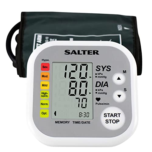 SALTER automatisches Blutdruckmessgerät, Kontrolle für Zuhause: Herzschlag Detektor, Erkennt Herzrythmusstörungen, basierend auf Vorgaben der Weltgesundheitsorganisation, 60 Messspeicher, 22-32cm