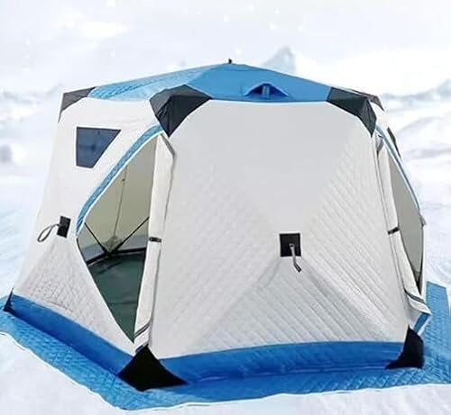 Portable Ice Fishing Shelter with Floor 420d Insulated Layer Hexagon Ice Shanty Ice Fishing Tent for Winter Outdoor Camping(C)