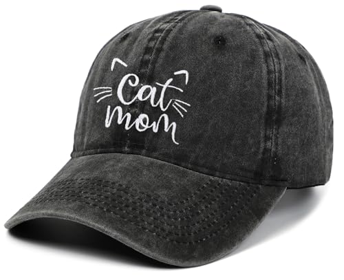 XYIYI Katze Mama Schwarz Vintage Basecap Verstellbare Distressed Washed Baseball Kappe für Damen Herren