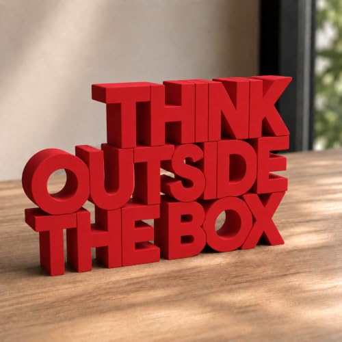 Image of Mad Masters Think Outside The Box Motivational Desk Decor - Aesthetic Table, Shelf & Wall Showpiece for Home Office, Business, Vastu Friendly Gifting, Crimson Red (20.3 x 12.3 x 2.5 cm)