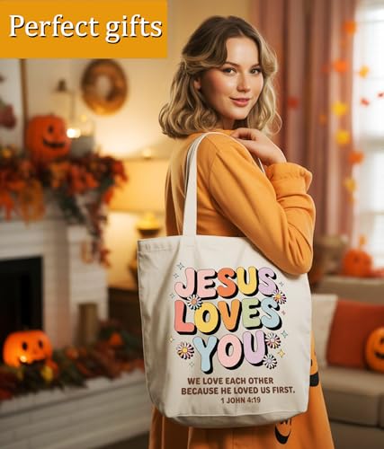 Image of Aesthetic Christian Gifts Tote Bag for Church, Religious Tote Bag for Bible Study, Medium Size with Inner Pocket
