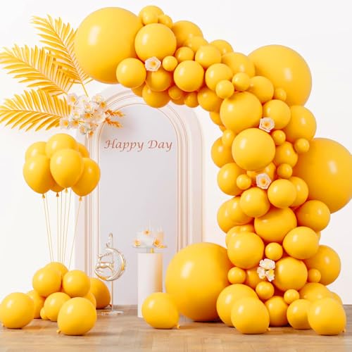 Image of Voircoloria 130pcs Mustard Yellow Balloons Different Sizes 18 inch 12 inch 10 inch 5 inch Lemon Yellow Latex Balloon Garland Arch Kit for Birthday Baby Shower Graduation Wedding Gender Reveal Party Decorations